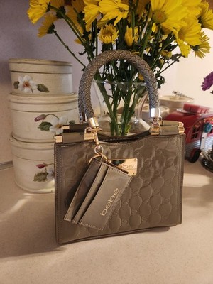 BEBE SMALL TAN DESIGNER PURSE W/LONG STRAP