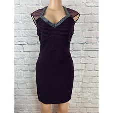 Calvin Klein Purple Beaded Illusion Mesh Ruched Sheath Cocktail Dress small