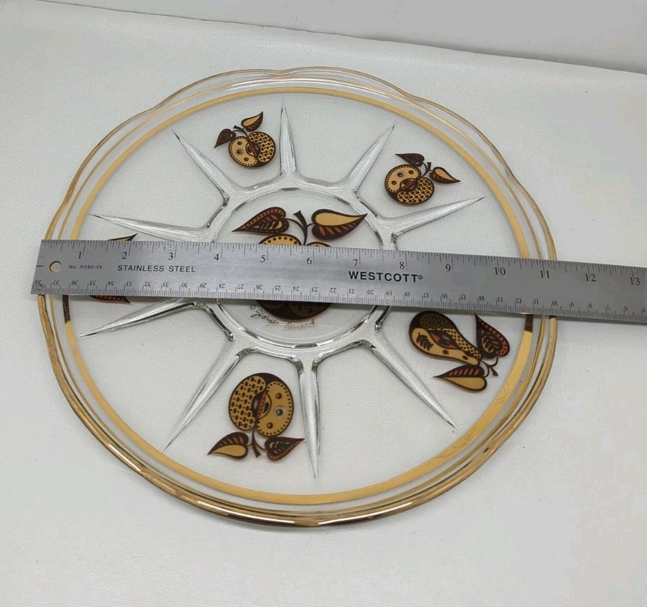 VTG Georges Briard Round Clear Glass Divided Tray Forbidden Fruit Apple Pear 11"