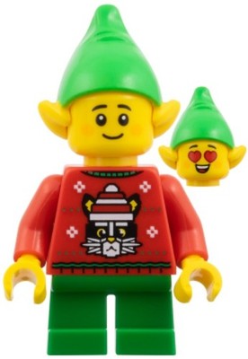 LEGO  Minifig hol386 - Elf - Red Holiday Sweater with Cat