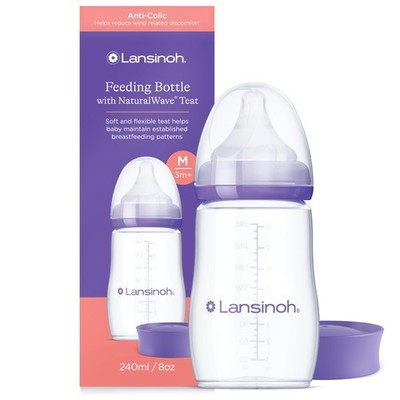 Lansinoh Anti Colic Baby Bottle - 240ml - NaturalWave  Medium Flow Teats Re