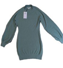 Sweater NWT Mock Neck Mini Dress Pullover Long Puff Sleeve Size L