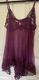 Vintage Fredrick&rsquo;s of Hollywood Lingerie Dress Plum Sheer Lace Nightgown size L