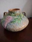 VINTAGE ROSEVILLE WISTERIA SQUATTY VASE W/ HANDLES, STRIKING COLORS, BEAUTIFUL