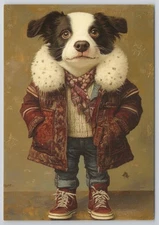 Dog in Winter Coat and Boots New 2025 Image Card 4x6 Blank Back