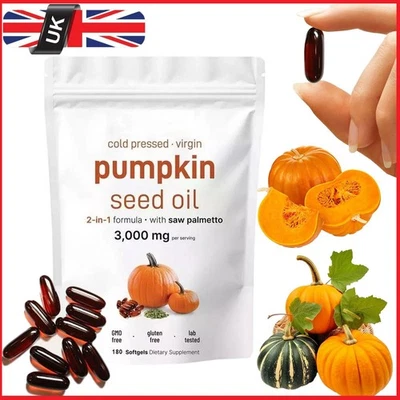 Pumpkin Seed Oil with Saw Palmetto 180 Softgels 3000mg Herbal Supplement