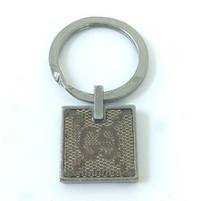 Gucci Keychain Key Ring Gold Beige Dark Brown GG Pattern