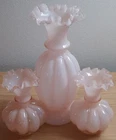 Fenton Rose Glass Pink Melon Ruffled Trio 1 8.5" & 2 4.5" vases