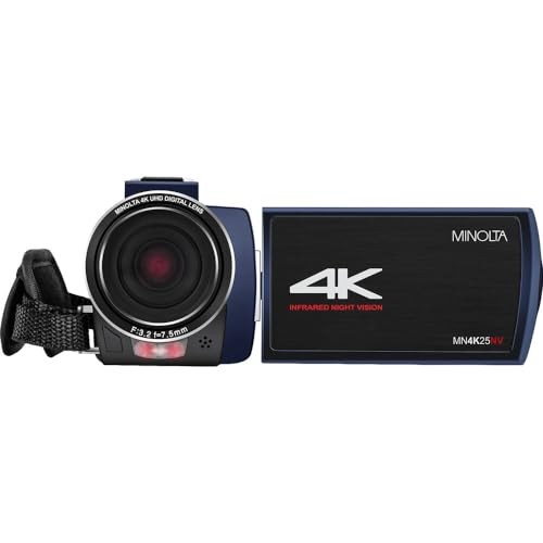 Minolta MN4K25NV 4K Ultra HD 30 MP Night Vision Camcorder (MN4K25NV-W-BL) Bundle