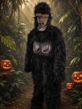 Vintage Scary Adult Gorilla Costume w/Hands Feet- One Size XL Adjustable Ties