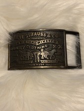 Vtg Levi Strauss Co. Metal Brass Tone Belt Buckle Original Rivet Made In USA