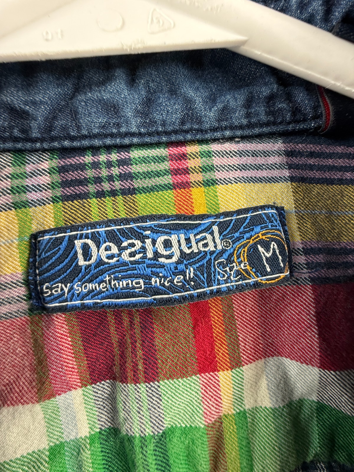 Desigual Patchwork Blue White Medium Plaid Cotton… - image 12