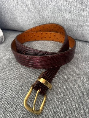 JHanes Barnes Brown Leather Embossed Brass Men's Belt 40 Made in Canada 70024B