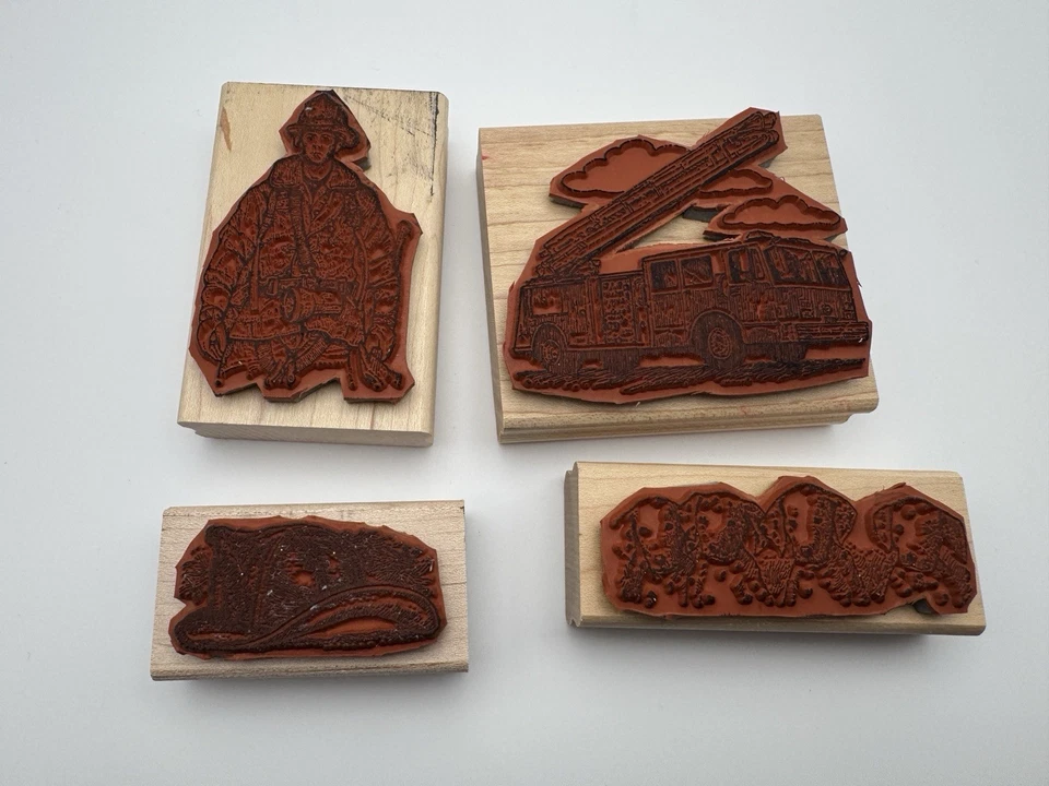 Fire Brigade STAMPIN UP Wood Stamp Set Stamps Firetruck Dalmatian Helmet Fighter - Image 3 of 4