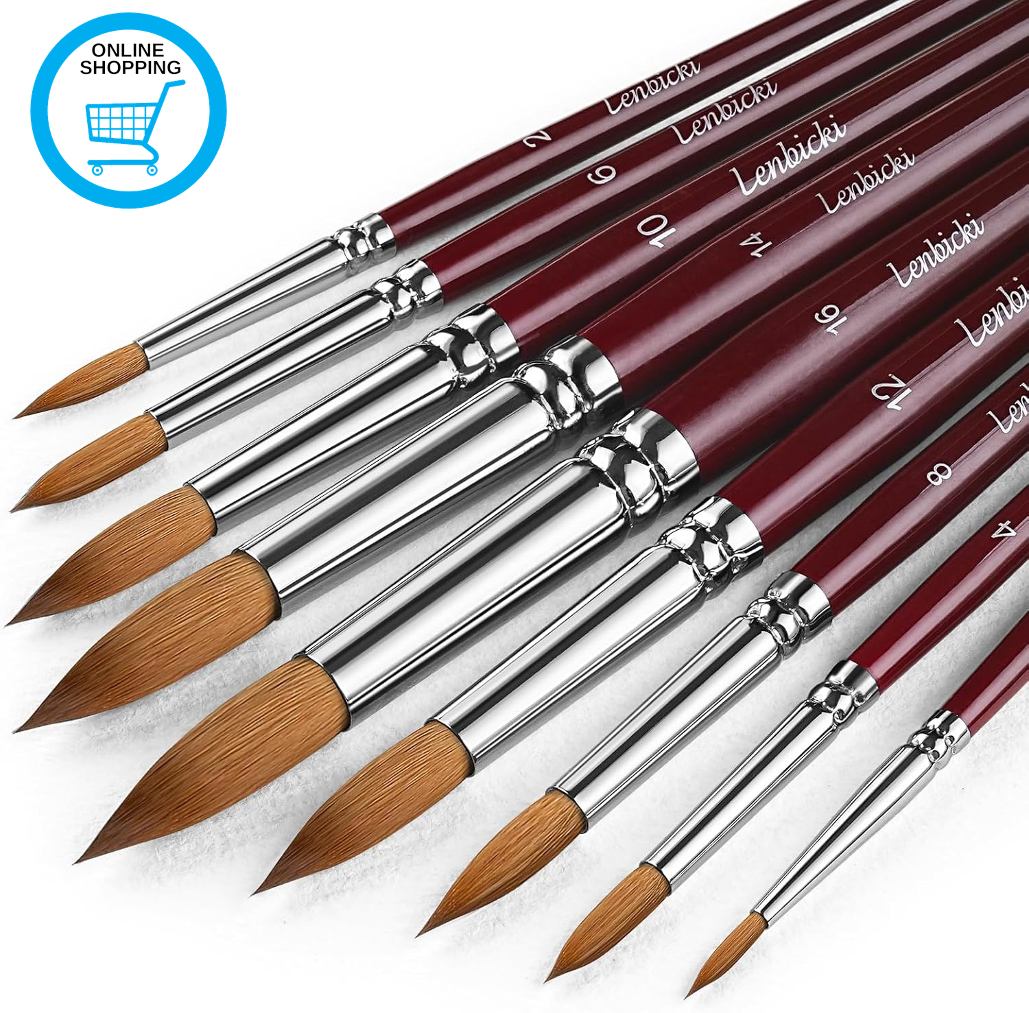 Sable Hair Watercolor Brushes Professional,9Pcs Mop round Fine Tip Detail Waterc