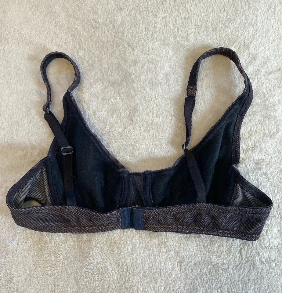 Sujetador Balconette Denim Ligeramente Forrado Con Aros Talla 34B Pequeño De Colección Y2K Foto 3 de 4