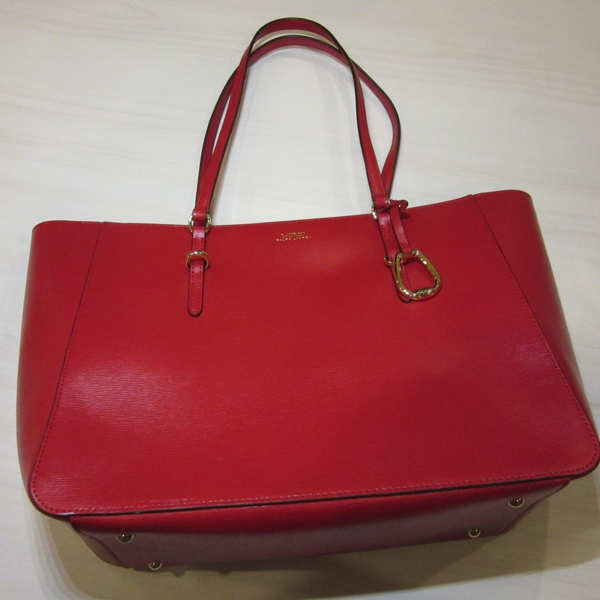 Lauren Ralph Lauren Bennington Medium Red Tote Shopper Handbag Leather MSRP  $198
