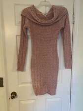 Fashion Nova Ribbed Knit Bodycon Pink Long Sleeve  Cowl neck Sweater Dress Sz M