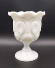 Moon and Stars Milk Glass LE Smith Goblet Ruffled Compote 5.75" Vintage