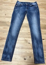Miss Me Signature Rise Skinny Blue Jeans Womens Size 27x31 Rhinestones Embellish