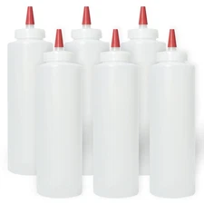 Pinnacle Mercantile Plastic Squeeze Condiment Bottles with Red Tip Cap 16-oun...