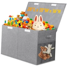 Large Toy Storage Box with Lid Divider, Sturdy Collapsible Toys Organizer Gray