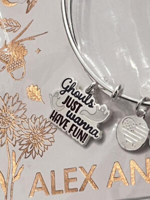 Alex & Ani  Charm Bangle Bracelet  'Ghouls Just Wanna Have Fun'   Silver  NEW
