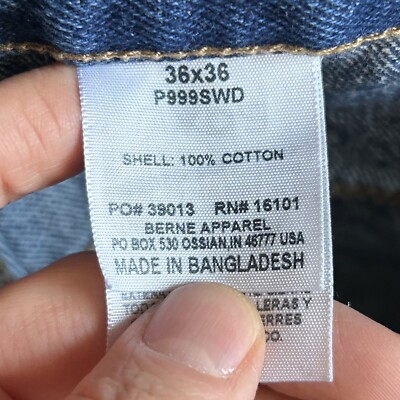 Berne Jeans Mens 36x36 Blue Classic Fit Straight Denim Workwear