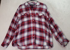 Gap + Pendleton Blouse Top Women Large Red Plaid Flannel Long Sleeve Button Down