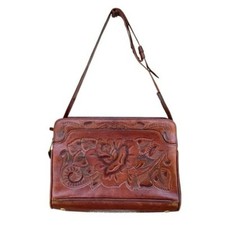 Vintage Hand Tooled Leather Purse Mexico Boxy Handbag Hippie Boho Festival GUC