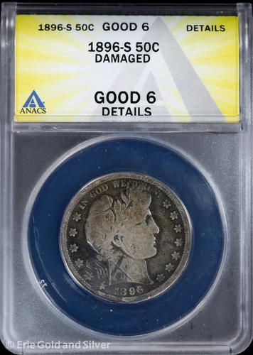 1896-S 50C Barber Half Dollar ANACS Good 6 Details