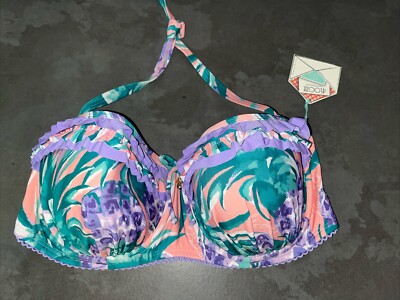 BNWT Ladies Purple Miami Pineapple Floozie Frost French Bikini Top Size 32D