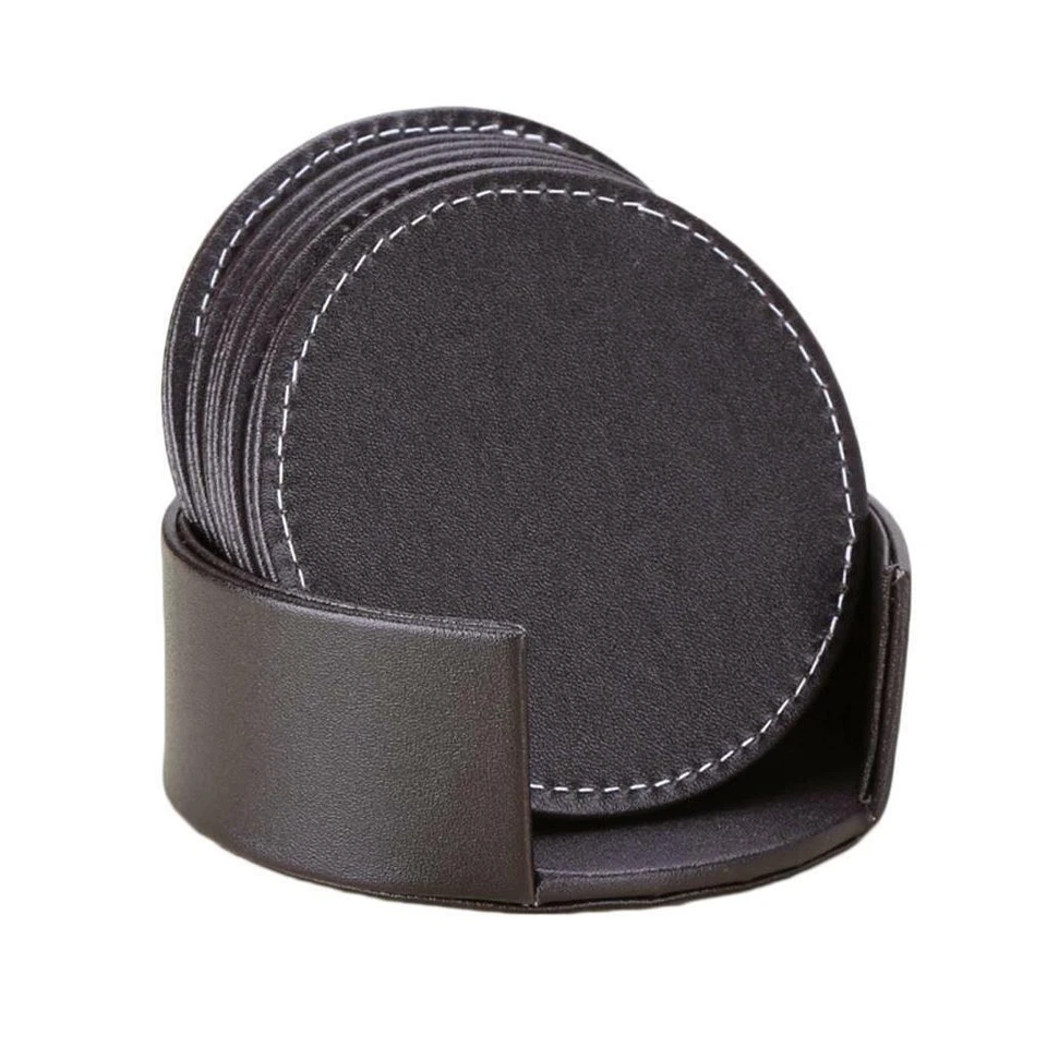 Sottobicchieri in pelle marrone PU Set di 6 sottobicchieri in vetro per tazze e - Immagine 2 di 4