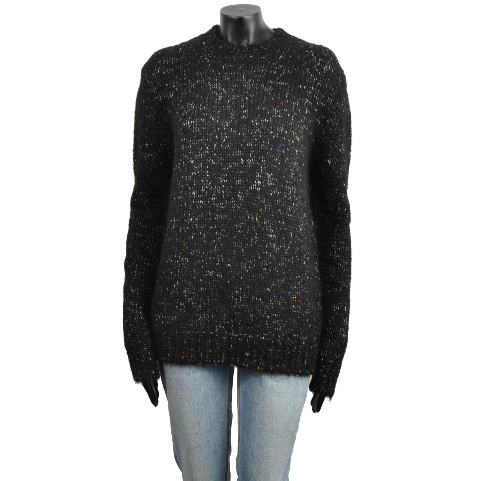 Celine — CELINE 1090$ Crewneck Sweater - Dark Blue Melange Fluffy Alpaca Wool