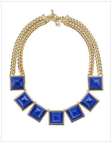 Nuovo Michael Kors Color Oro Glam Rock Blu Reale Piramide Collare Collana