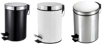 NEW PEDAL BIN LID RUBBISH WASTE DUST LITTER PAPER 3 LITRE SMALL BLACK WHITE HOME