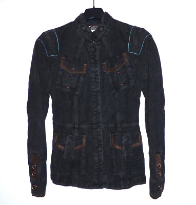 IQ+ LIQU Samt Jacke Blazer Sakko anthrazit Vintage Gr. 34 XS it. 40 neu VK289 
