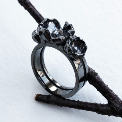 Quirky flower ring 925 sterling silver, unique unusual statement floral ring