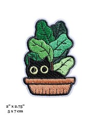 Cute Black Cat in Potted Plant Animal Plant Lover Embroidered Iron On Patch