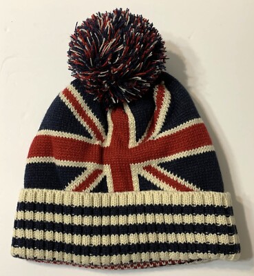 Adult Knit UNION JACK UK Flag BEANIE CAP OS Pom Hat British