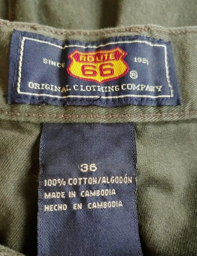 Pantalones Cortos Route 66 Para Hombre 36 Carga Verde Cremallera Algodón Frente Plano Senderismo Informal Foto 3 de 4