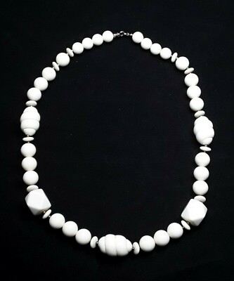 Ivory Tone Geometric Gold Beaded 24'' Single Strand Necklace EUC