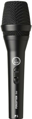 AKG P5S Professionelles Dynamisches Gesangsmikrofon mit Schalter, Reißverschlusstasche und Mikrofonclip