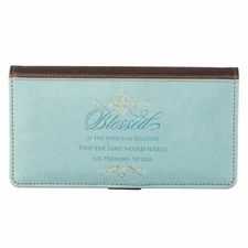 Checkbook Cover for Women & Men ?Blessed Is She? Christian Blue Wallet, Faux