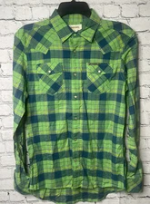 Diesel Men’s S Green Plaid Button Up Western Pearl Snap Long Sleeve Shirt. Z31