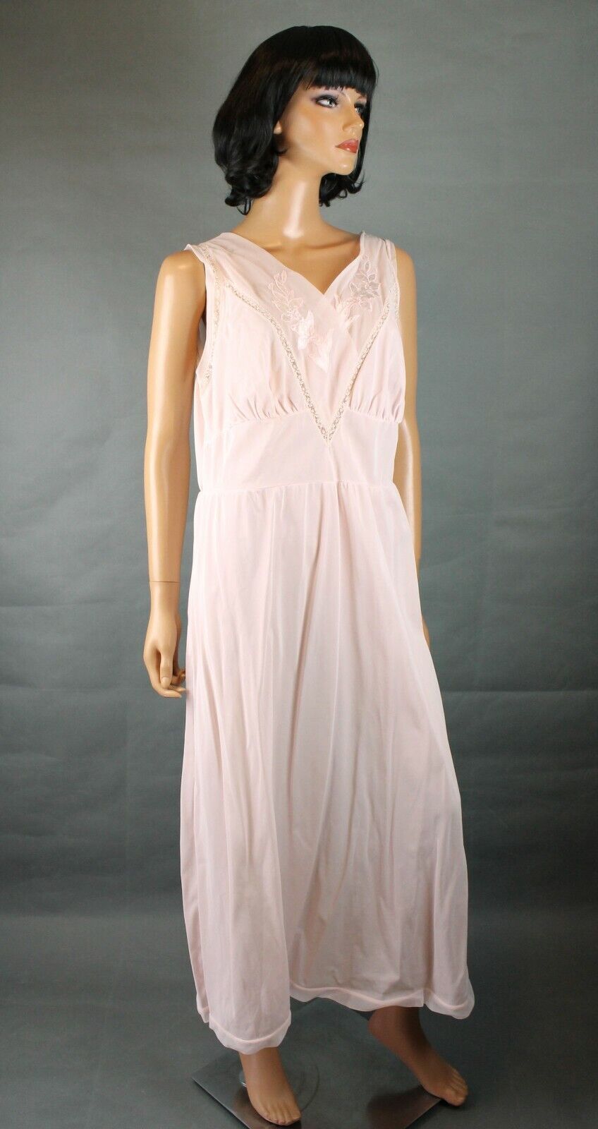 Vintage 50s Nightgown L Aristocraft Long Pink Sat… - image 4