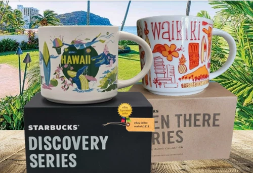 Starbucks BEEN THERE & DISCOVERY SERIES: HAWAII & WAIKIKI MUG SET 14oz NEW