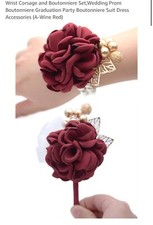 4 Wrist Corsage and 4Boutonniere Set Pearl Bracelet Gold Leaf Rose Wrist Sets