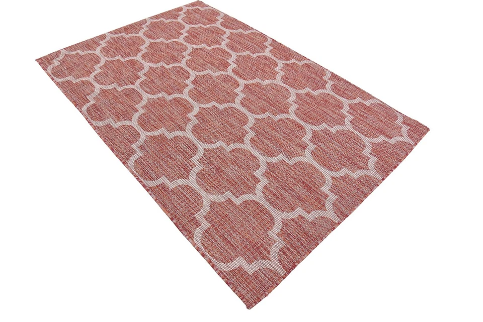 Alfombra de exterior colección enrejado (4' 1" x 6' 1" rectangular, rojo óxido/marfil) Foto 4 de 4