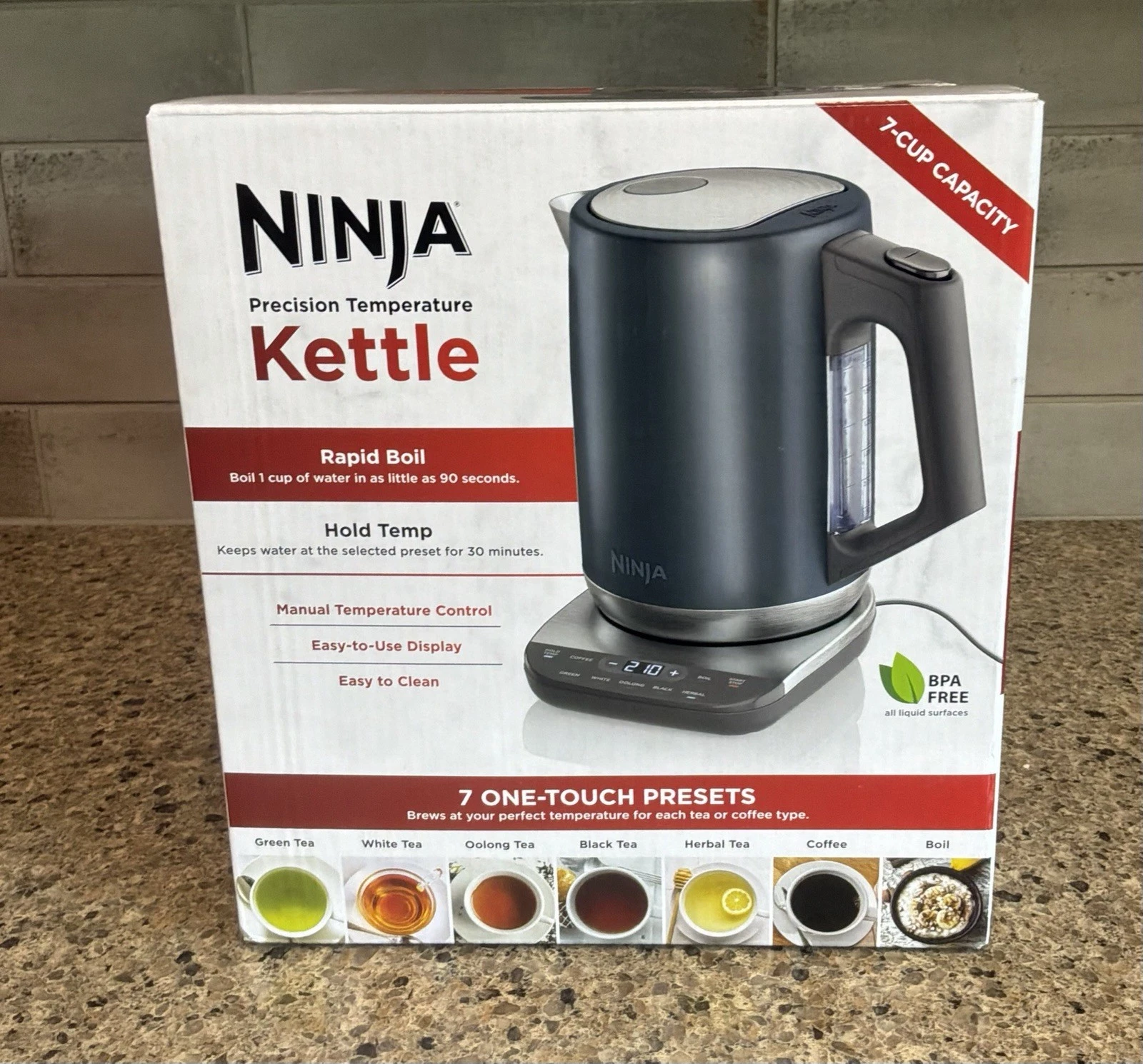 Ninja Precision Temperature Electric Kettle with 7 Presets Rapid Boil 7 Cup NEW